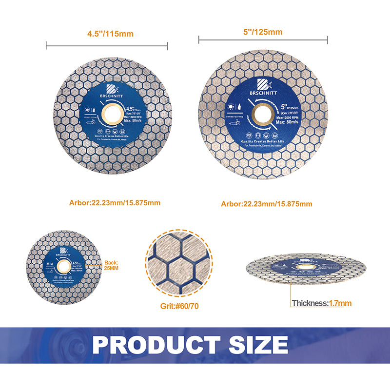 Lame de scie diamantée BRSCHNITT, coupe hexagonale, meulage double face, 1 pièce de diamètre 5"/125 mm, disque de coupe pour carrelage, céramique, porcelaine, marbre, pierre