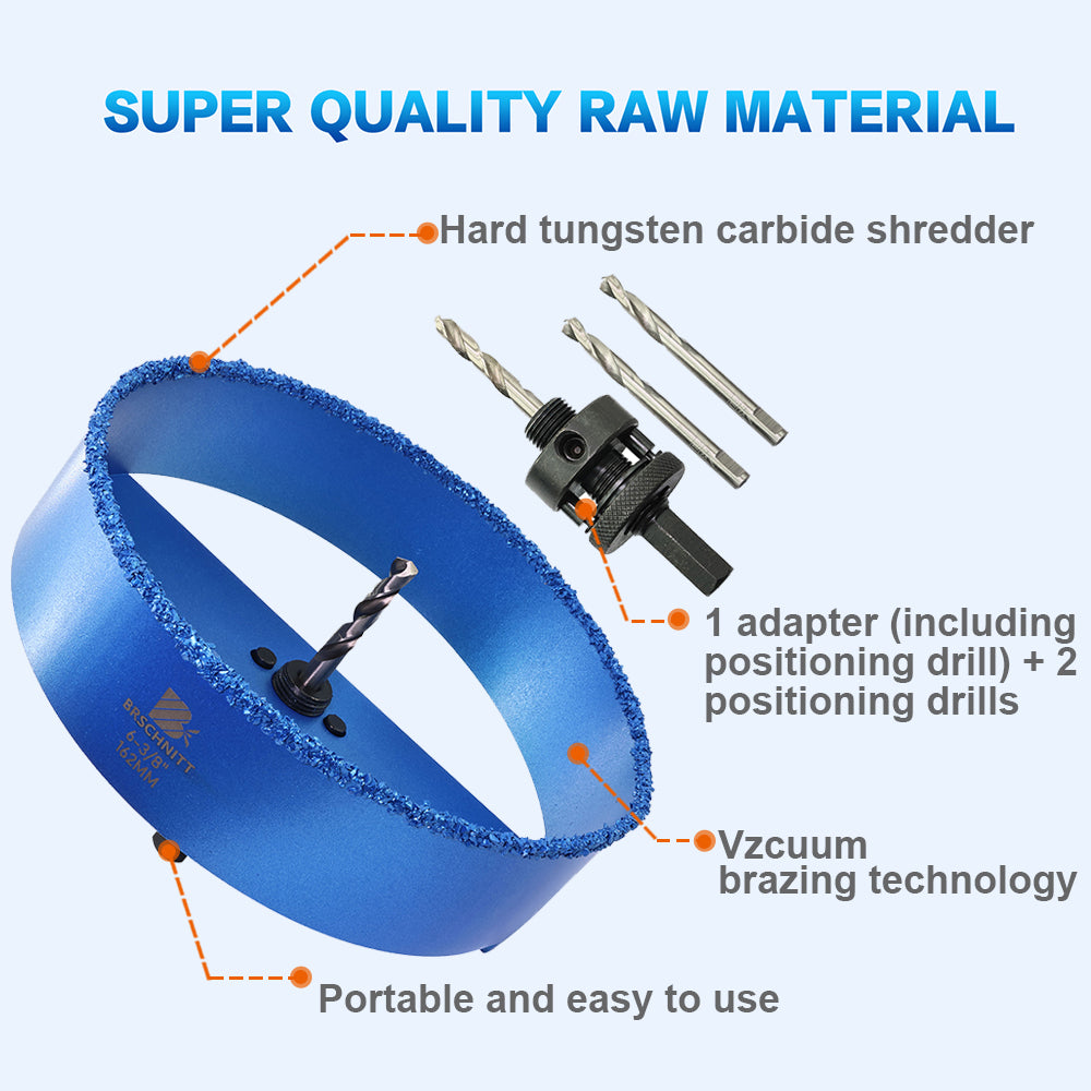 BRSCHNITT Carbide Grit Hole Saw 6-3/8" with Arbor for Wood Drywall MDF Plaster and Hardie Board
