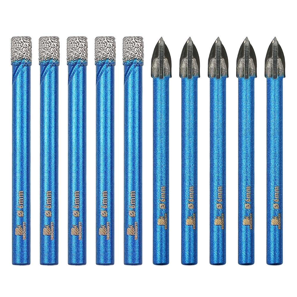 BRSCHNITT Dry Diamond Hole Saw Set 10pcs 6-10mm with Carbide Drill Bits for Porcelain Tile Ceramic Stone