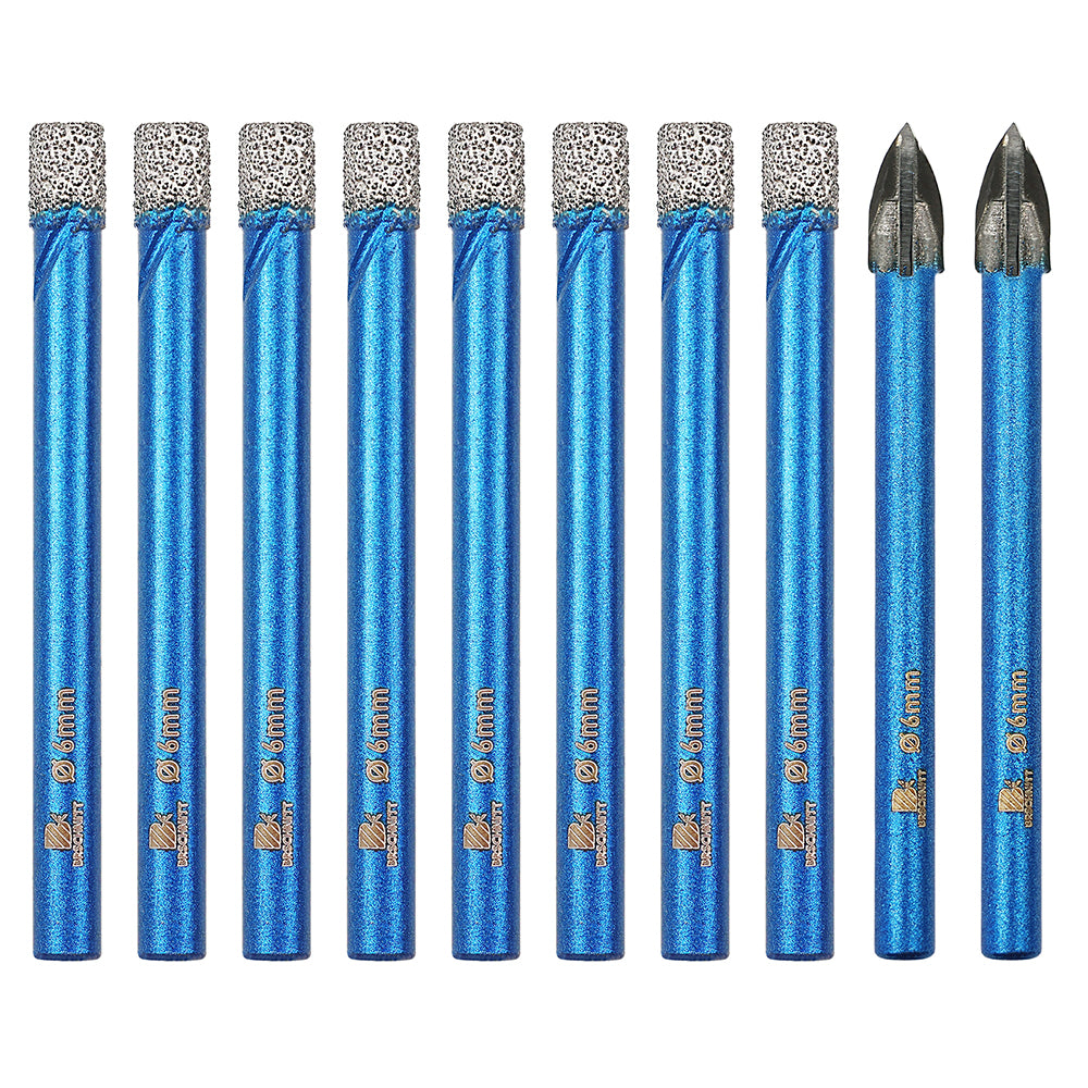 BRSCHNITT Dry Diamond Hole Saw Set 10pcs 6-10mm with Carbide Drill Bits for Porcelain Tile Ceramic Stone