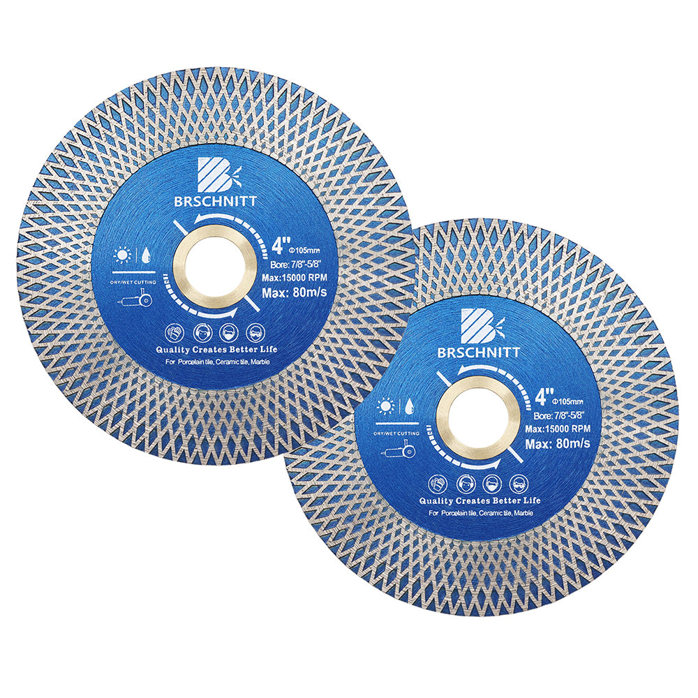 BRSCHNITT Diamant-Schneid- und Schleifsägeblatt, doppelseitig, X-Maschen, 1 Stück oder 2 Stück, Durchmesser 4"/4,5"/5" Keramikfliesen, Porzellan, Marmor, Stein, Trennscheibe