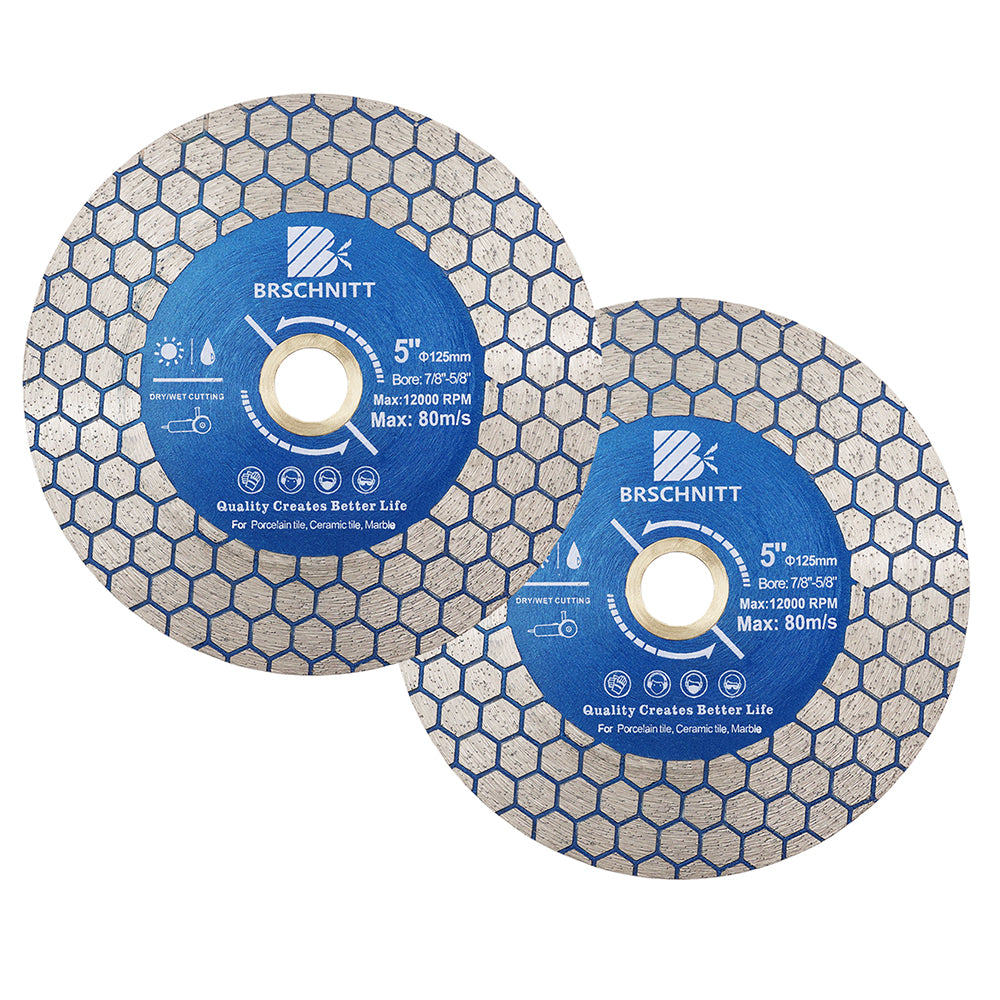 BRSCHNITT Diamant-Sägeblatt, sechseckig, zum Schneiden und Schleifen, doppelseitig, 1 Stück, Durchmesser 5 Zoll/125 mm, Trennscheibe für Keramikfliesen, Porzellan, Marmor, Stein