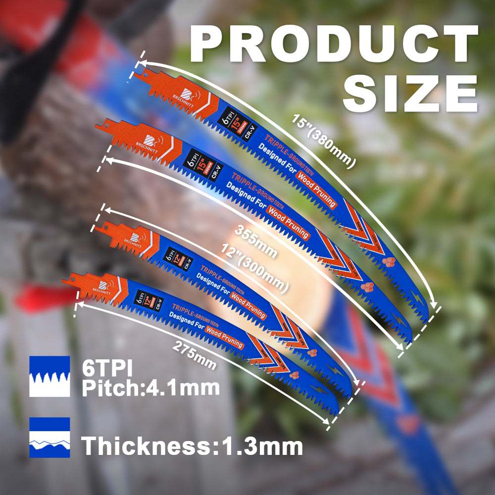 BRSCHNITT 4pcs/set 12"(300mm)*2+15"(380mm)*2 Japanese Teeth Reciprocating Saw Blades For Wood Pruning Tree Trimming Plastic Pipe