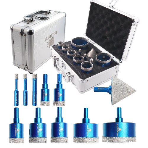 BRSCHNITT Triangle Shank Diamond Core Drill Bit Set 11pcs 6-65mm with Chamfer Bit for Tile Marble Granite