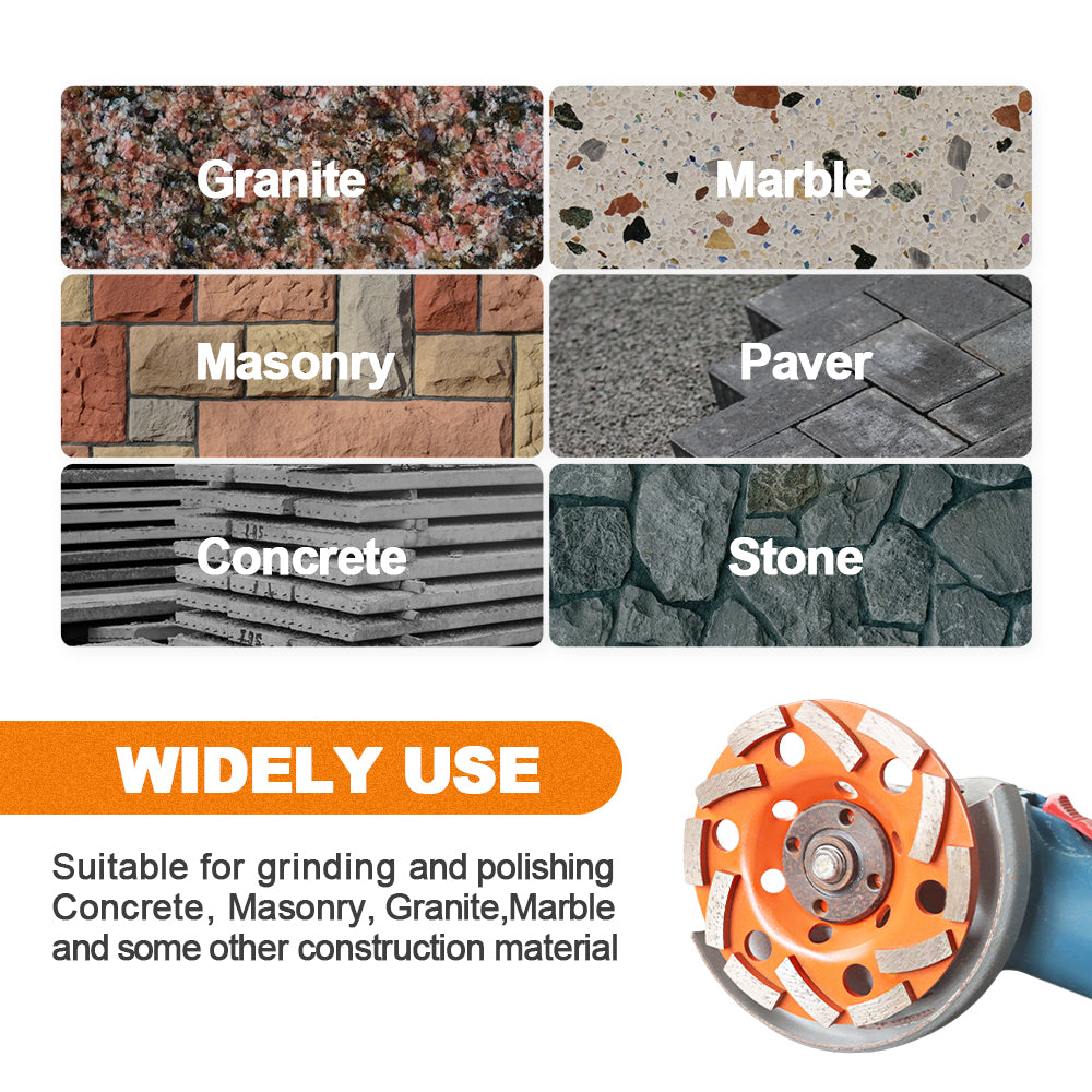 BRSCHNITT 4-1/2" Diamond Grinding Wheel Cup 7/8" Arbor with 5/8" Adapter Bushing #40/50 Grit for Concrete Granite Marble Masonry