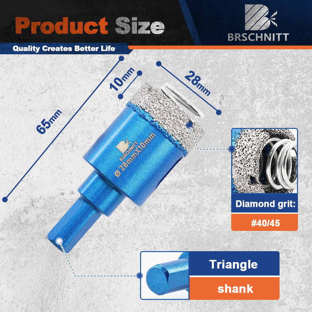 BRSCHNITT Triangle Shank Diamond Dry Hole Saw with Spring 20-65mm for Tile Granite Marble Stone