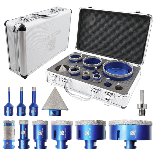 BRSCHNITT M14 Diamond Hole Saw Set 11pcs 6-100mm Core Bits with 50mm Chamfer Bit for Tile Stone