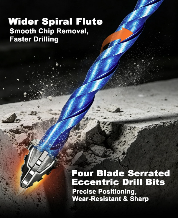 BRSCHNITT 10pcs Diamond & Carbide Masonry Drill Bits 3/16"–3/8" with 1/4" Hex Shank and PH2 Screwdriver Bits