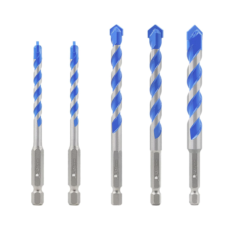 BRSCHNITT Lot de 10 forets à tige hexagonale à montage rapide en carbure, 4/5/6 x 4/8 x 2/10/12 mm, pour maçonnerie, béton, brique, granit, carrelage, céramique
