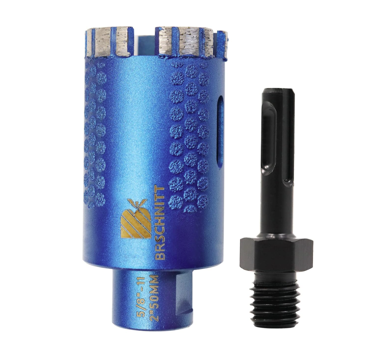 BRSCHNITT 1-1/2 Inch Laser Welded Diamond Core Drill Bit 5/8"-11 with Adapter for Granite Marble Concrete Stone