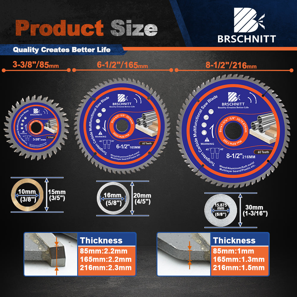 BRSCHNITT TCT Circular Saw Blade 85-216mm Carbide Tipped for Wood Aluminum Plastic