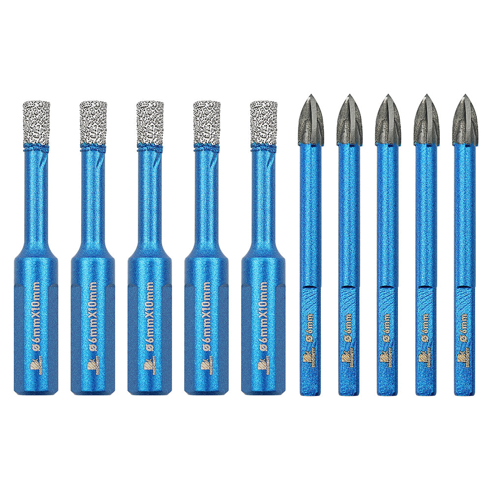 BRSCHNITT Triangle Shank Diamond Core Drill Bit Set 10pcs 6-10mm Dry Drilling for Porcelain Tile Granite Marble
