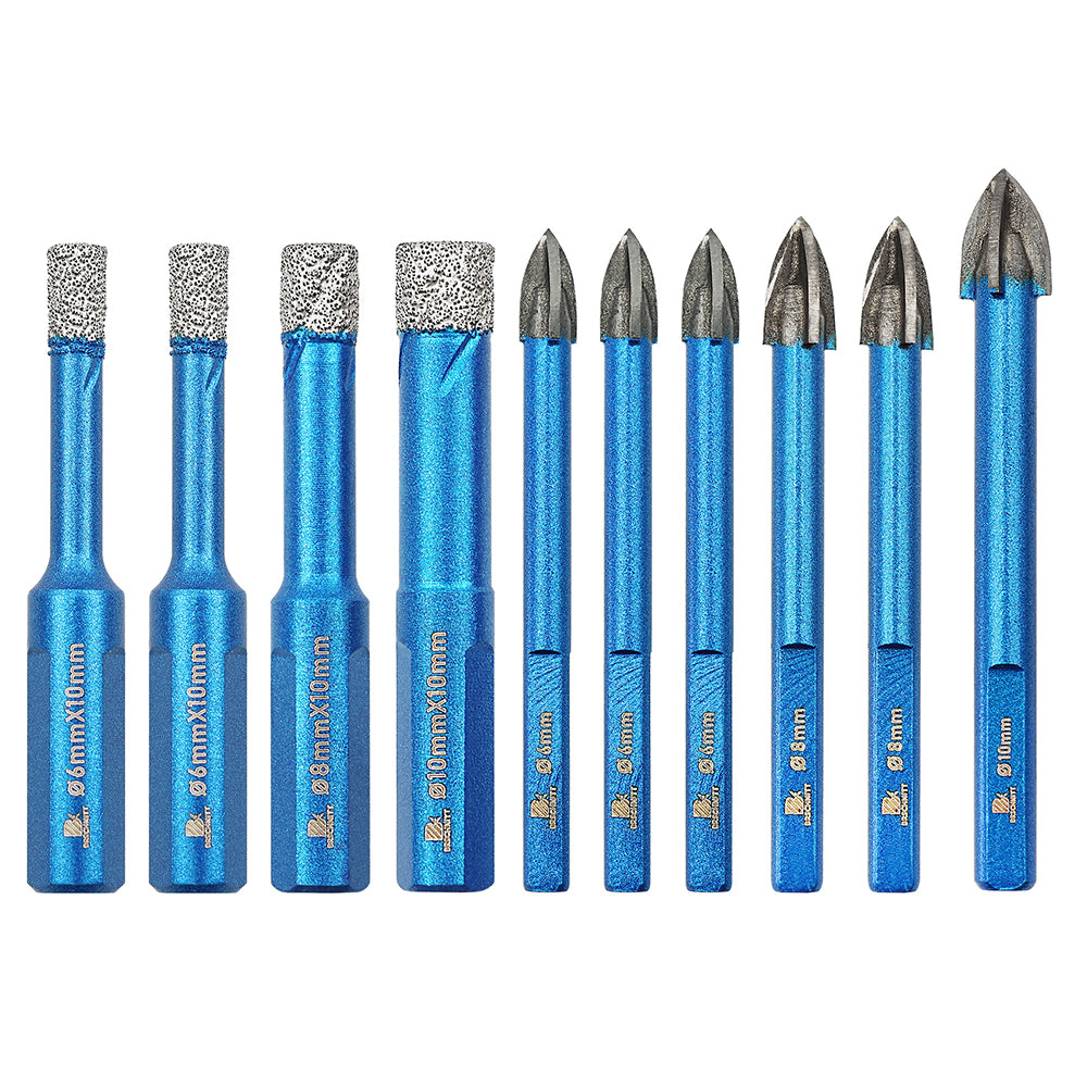 BRSCHNITT Triangle Shank Diamond Core Drill Bit Set 10pcs 6-10mm Dry Drilling for Porcelain Tile Granite Marble