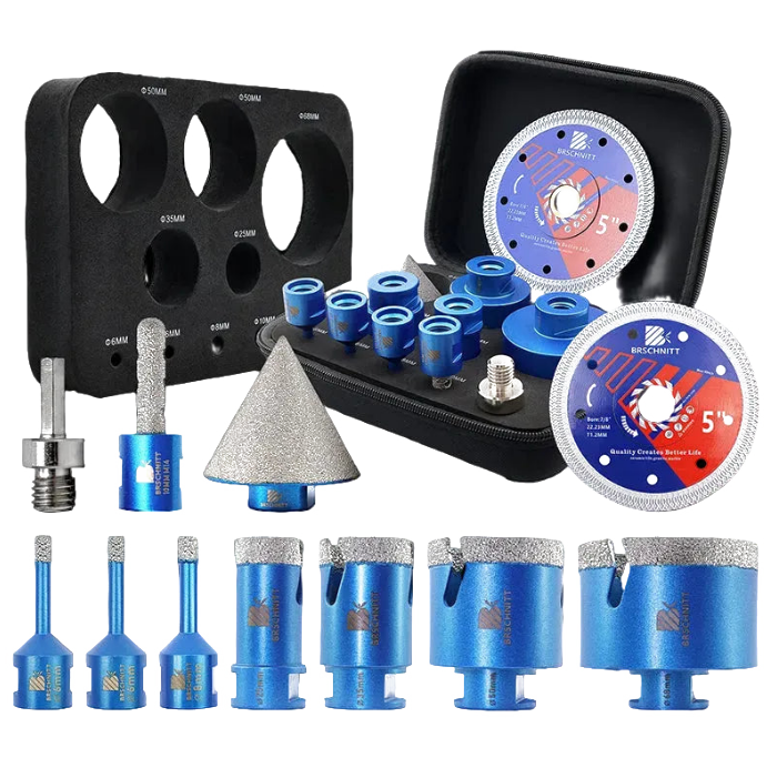 BRSCHNITT 11pcs M14 Thread Diamond Drill Bit Set 6-68mm with Milling Bit Adapter Chamfer Bit for Tile Granite