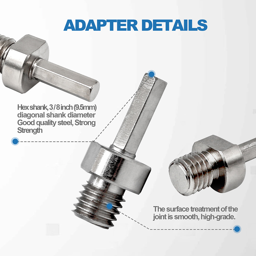 Adaptateur BRSCHNITT M10 ou M14 ou filetage mâle 5/8"-11 vers tige hexagonale 3/8 1 pièce ou 2 pièces pour forets à carotter Acier de bonne qualité