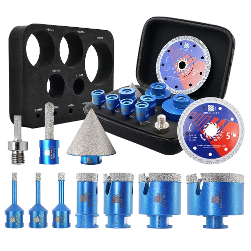 BRSCHNITT 11pcs M14 Diamond Hole Saw Kit 6-68mm with Chamfer Bit Adapter for Tile Marble Granite