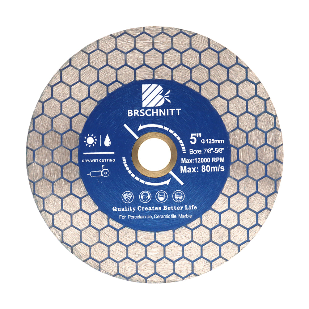 BRSCHNITT Diamond Saw Blade Hexgonal Cutting Grinding Double Sided 1pc Dia 5"/125mm Ceramic Tile Porcelain Marble Stone Cutting Disc