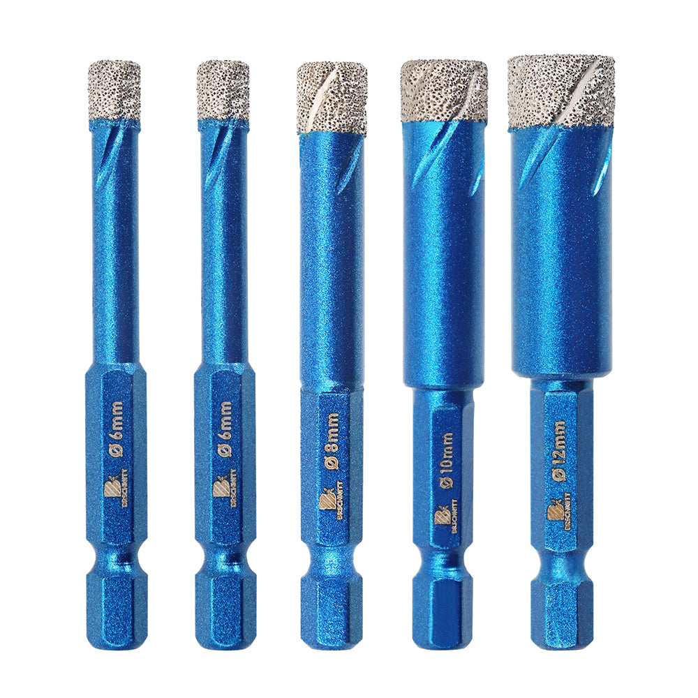 BRSCHNITT Diamond Dry Drill Bit Dia 6/8/10/12mm Drilling  Granite Ceramic Marble Vacuum Brazed Hole Saw Core Bit Quick-Fit Shank