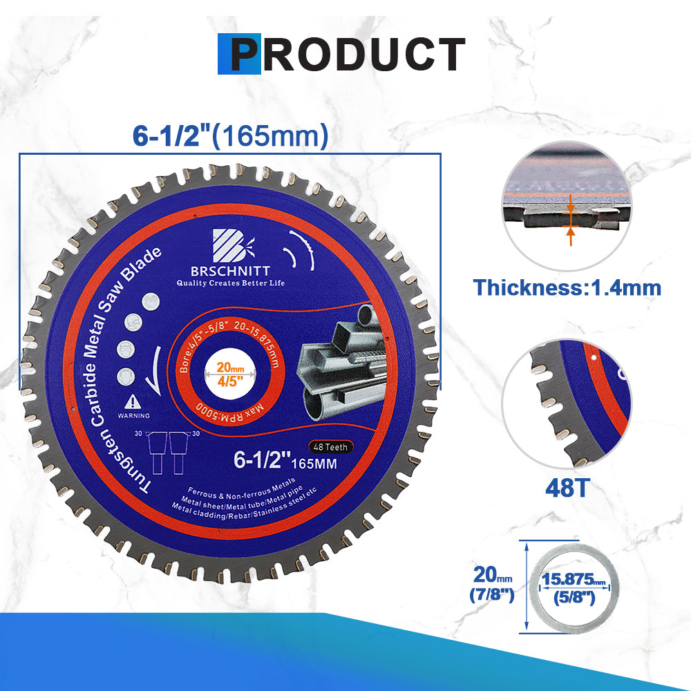 BRSCHNITT 1/3/5pcs 165-365mm Metal Cutting Circular Saw Blade Tungsten Carbide Tipped TCT Saw Blades for Steel Stainless Steel Nickel Titanium Ferrous Metals Steel Pipe