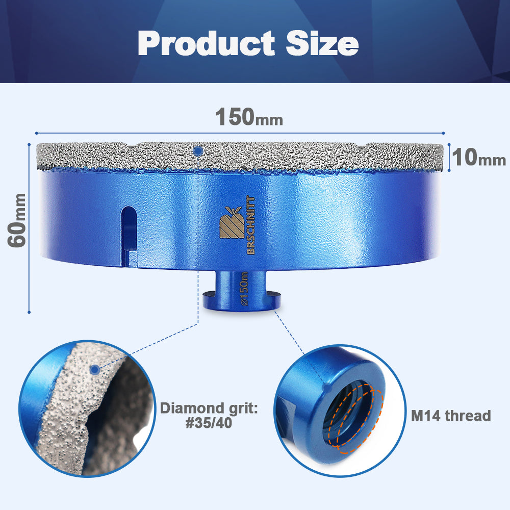 BRSCHNITT Diamond Core Drill Bit 1pc/2pcs Dia 150mm Vacuum Brazed Diamond Hole Saw