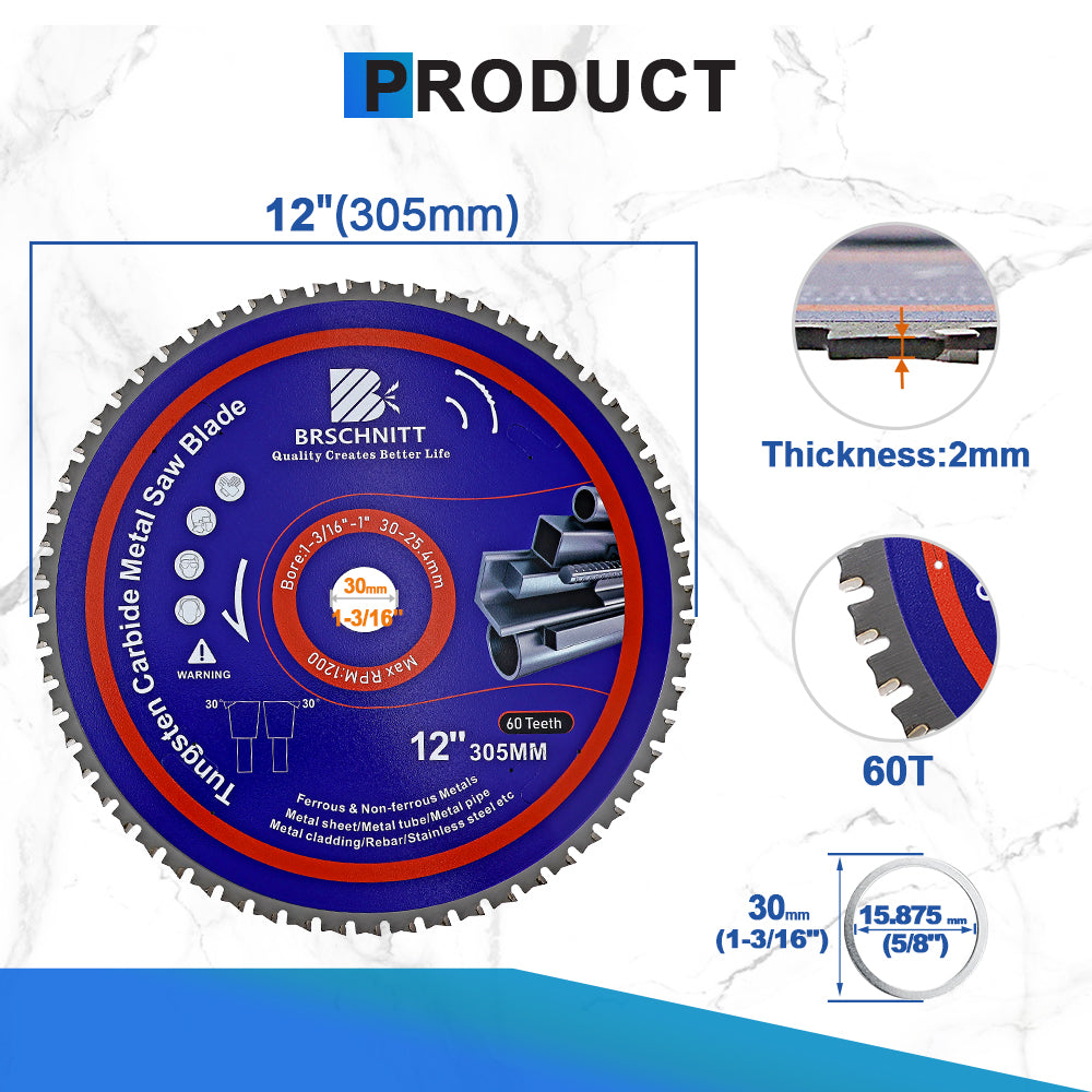 BRSCHNITT TCT Circular Saw Blade 165-365mm for Metal Pipe Cutting Stainless Steel Ferrous Materials