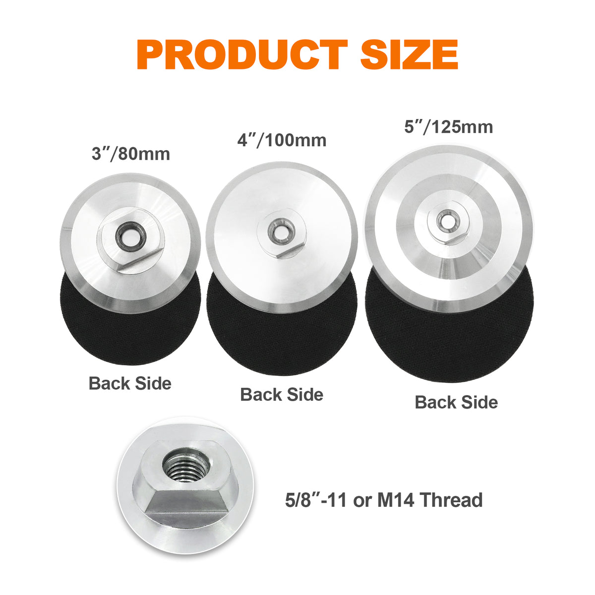 BRSCHNITT M14 & 5/8"-11 Thread Aluminium Backer Pad 3"-5" Hook and Loop Backing Pad for Diamond Polishing Pads