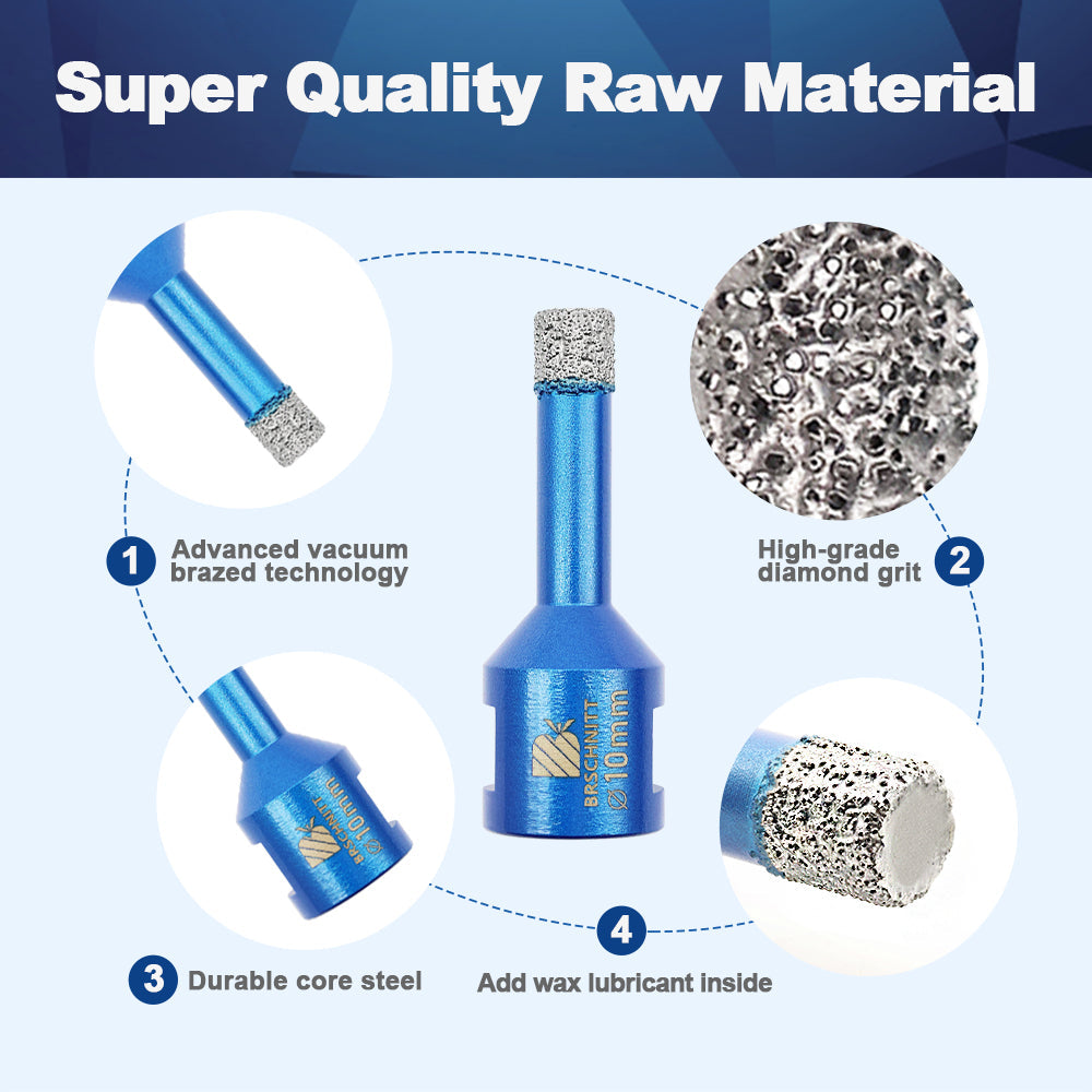 BRSCHNITT M14 Thread Diamond Dry & Wet Hole Saw Set 6-12mm for Marble Granite Tile Vacuum Brazed