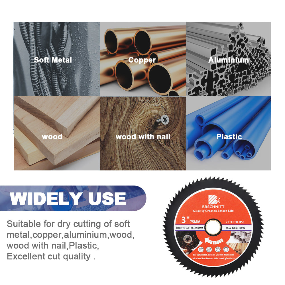 BRSCHNITT HSS Saw Blade Set 75mm Carbide Cutting Disc for Aluminum Copper Soft Metal