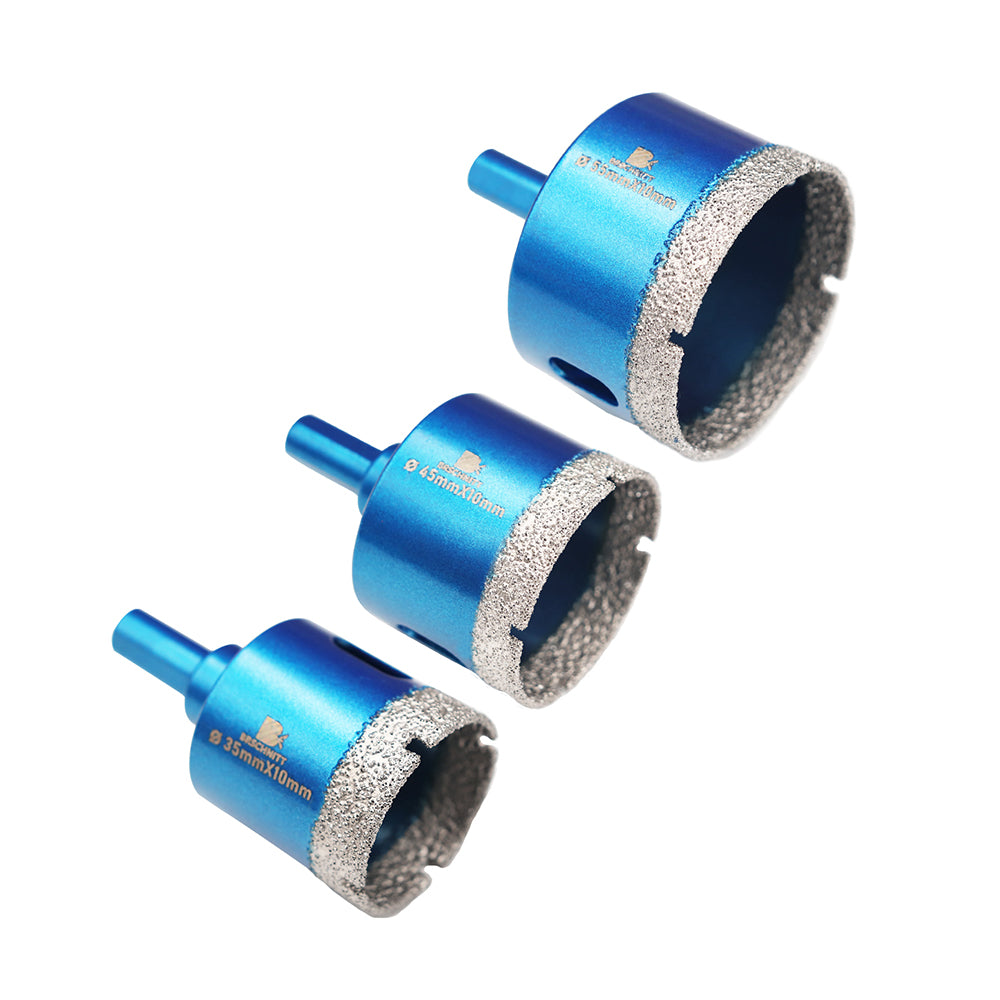 BRSCHNITT Diamant-Bohrkronen, 1 Stück oder 2 Stück, Durchmesser 43–65 mm, mit Dreieckschaft, Bohren von Keramik, Marmor, Granit, Porzellan, Fliesen, vakuumgelötete Lochsäge