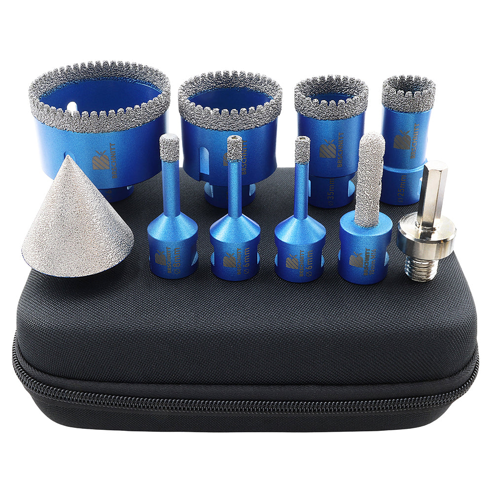 BRSCHNITT 10pcs 6-68mm Diamond Drill Bits Kit Milling Bit 2inch Chamfer HEX Adapter For Tile Granite Marble