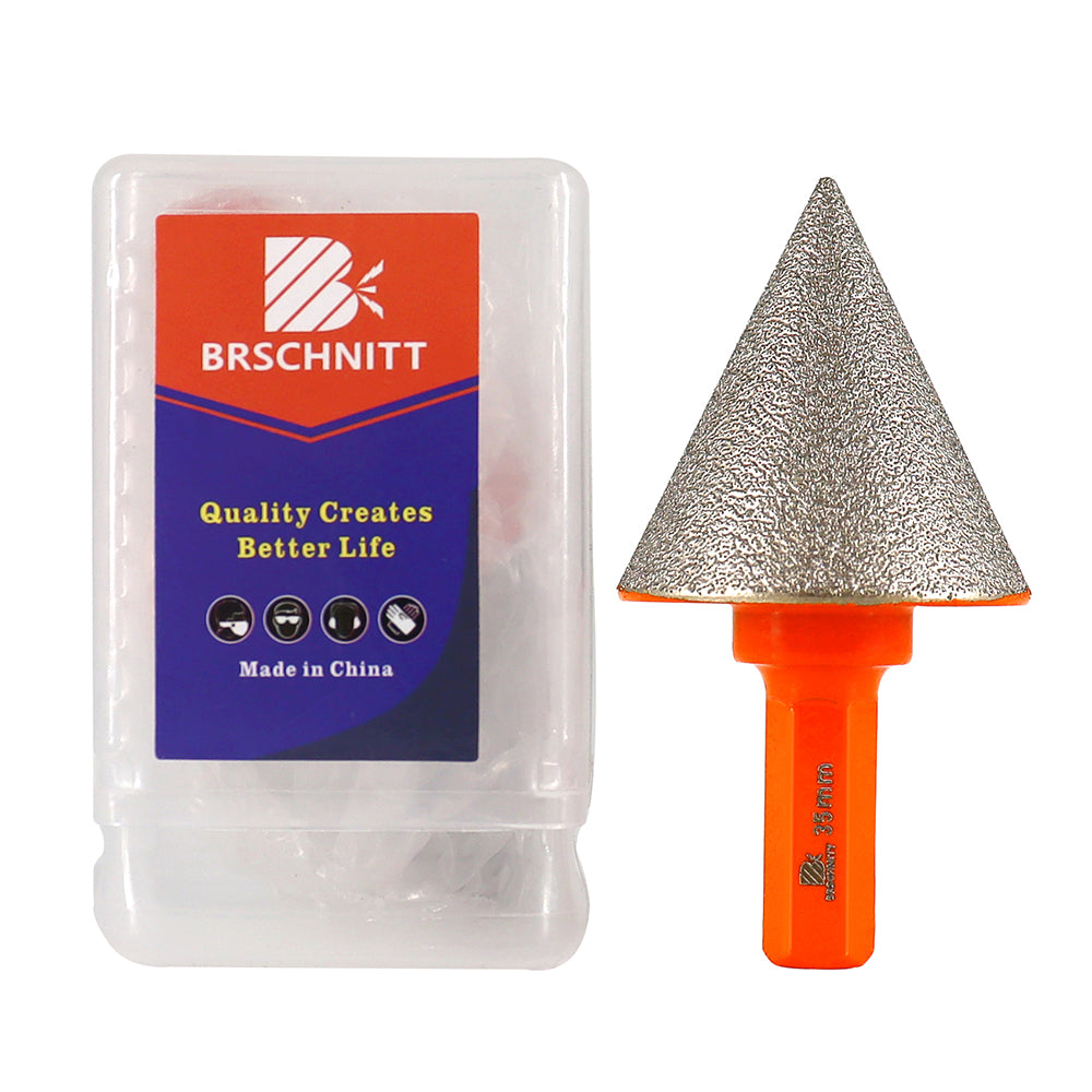 BRSCHNITT M14 & 5/8"-11 & Hex Shank Diamond Chamfering Bit 35-50mm for Porcelain Tile Hole Enlarging Vacuum Brazed