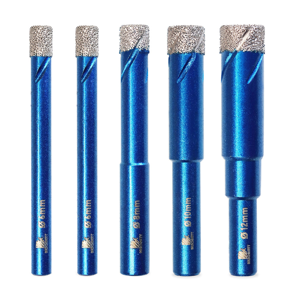 BRSCHNITT Diamond Dry Drill Bit Vacuum Brazed 5pcs Dia 6/6/8/10/12mm Drilling Marble Granite Ceramic Round Shank Core Bit