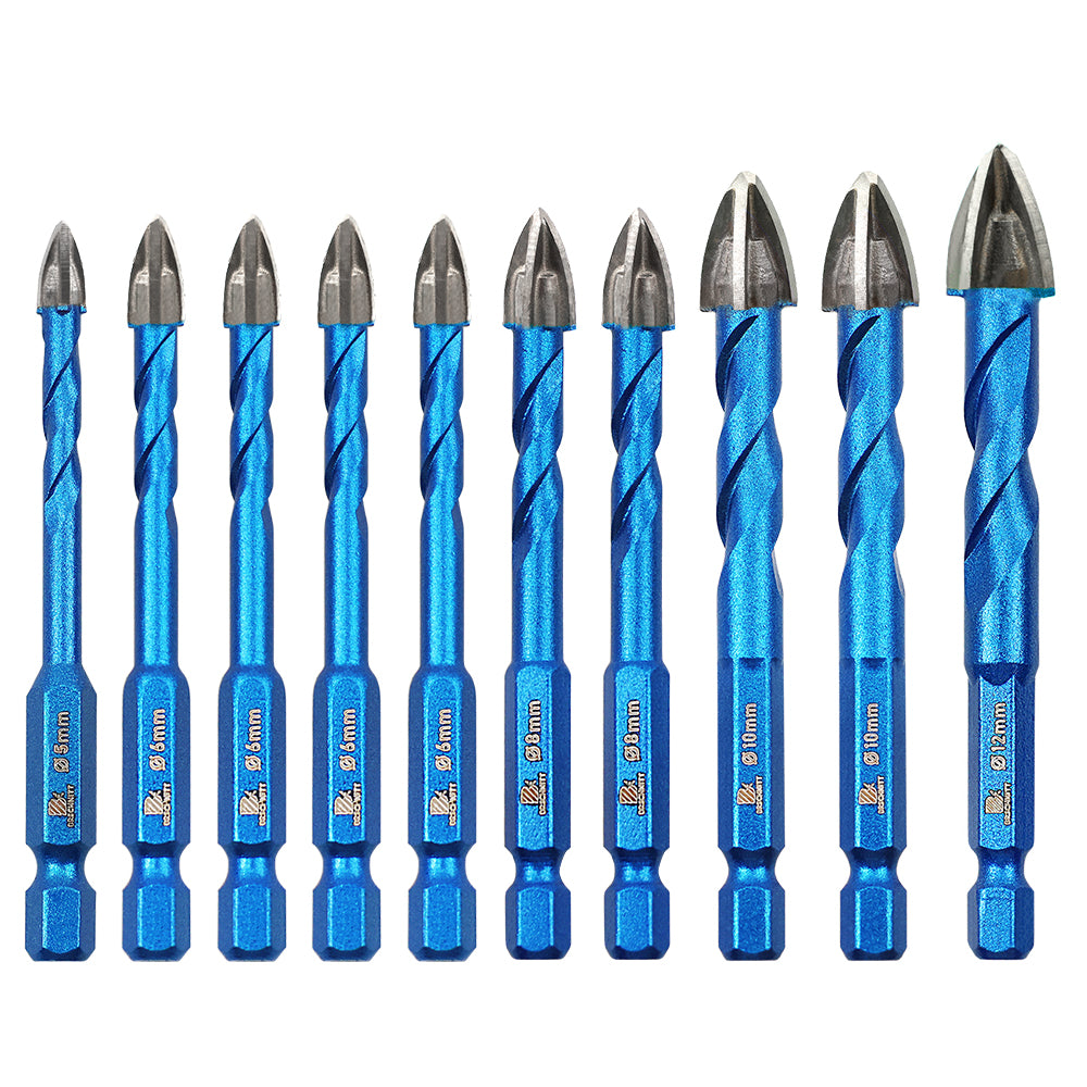 BRSCHNITT Quick Change Shank Dry Carbide Drill Bit Set 10pcs 5-12mm for Ceramic Brick Marble Wood