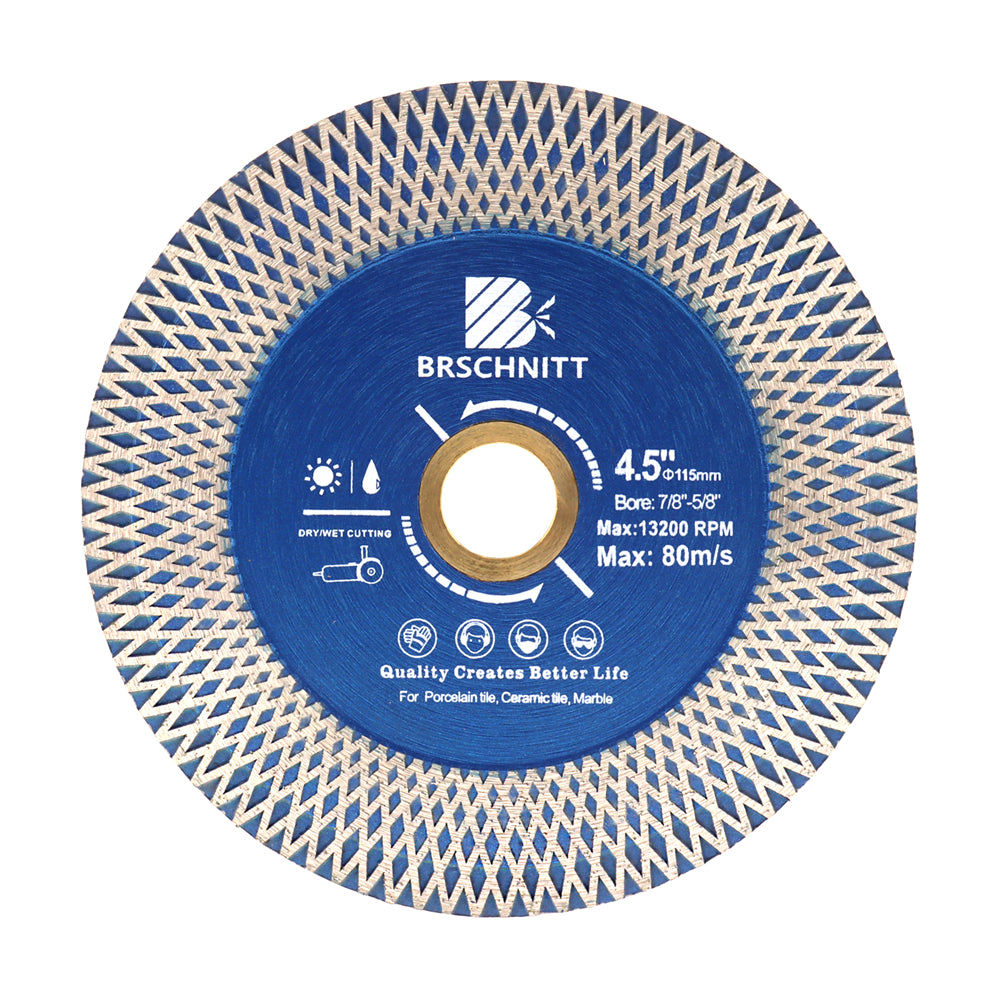 BRSCHNITT Diamond Cutting Grinding Saw Blade Double-sided X Mesh 1pc or 2pcs Dia 4.5"/115mm Ceramic Tile Porcelain Marble Stone Cutting Disc