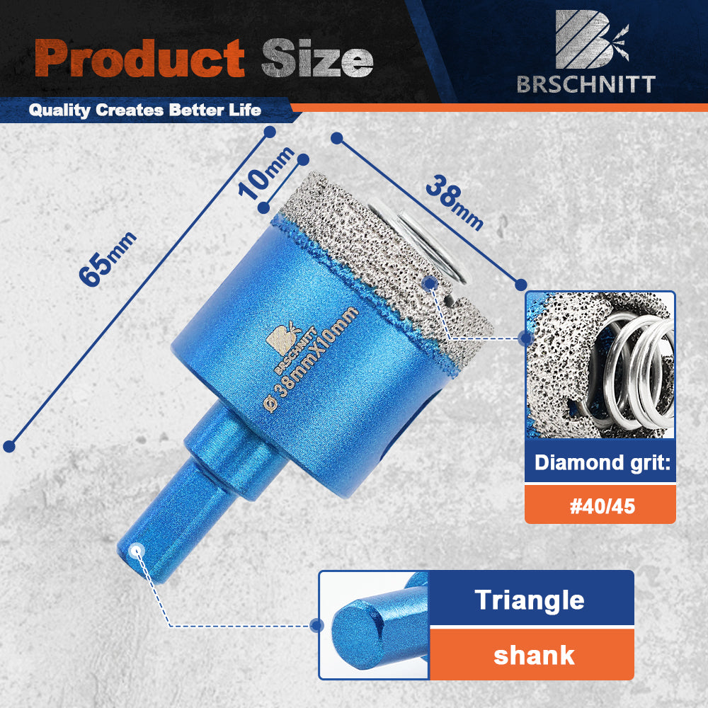 BRSCHNITT Triangle Shank Diamond Dry Hole Saw with Spring 20-65mm for Tile Granite Marble Stone