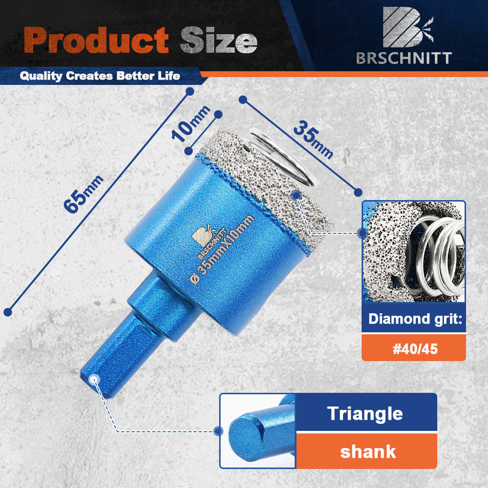 BRSCHNITT Triangle Shank Diamond Dry Hole Saw with Spring 20-65mm for Tile Granite Marble Stone
