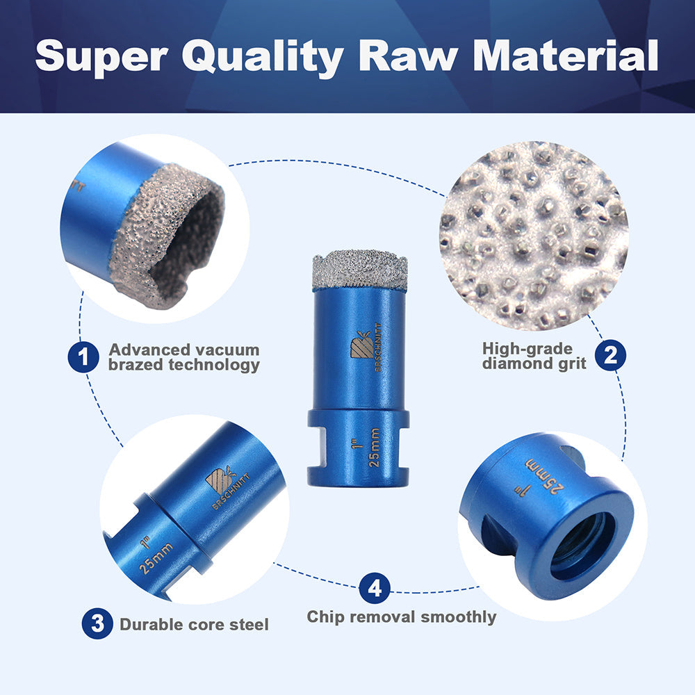BRSCHNITT 5/8"-11 Thread Diamond Dry & Wet Core Drill Bit 1" for Granite Marble Vacuum Brazed