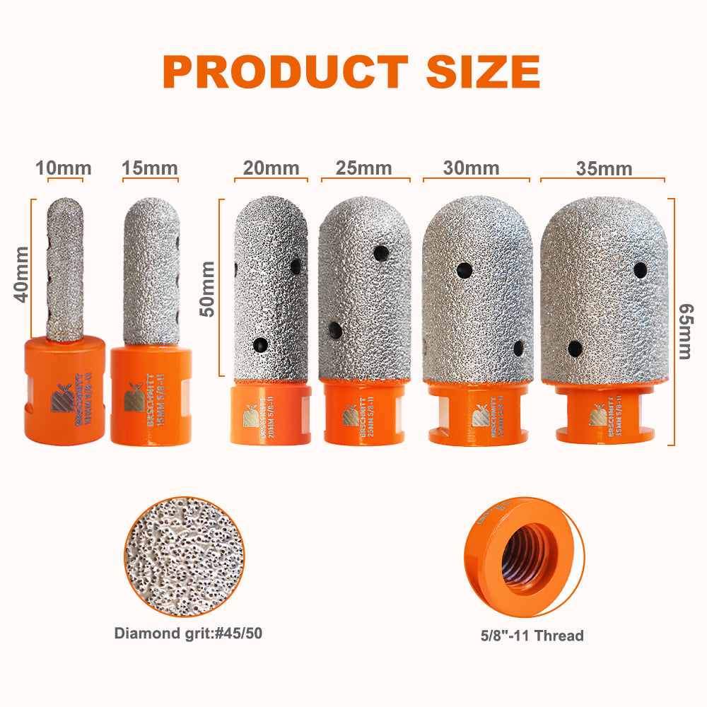 BRSCHNITT Diamant-Fräsfingerbits, Durchmesser 10/15/20/25/30/35 mm, zum Vergrößern und Formen von Löchern in Keramik, Marmor, Granit, Porzellanfliesen, 5/8"-11-Gewinde