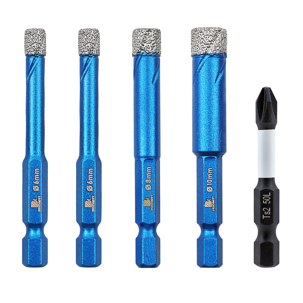 BRSCHNITT Diamond Drill Bits 5pcs/set 6/6/8/10MM Core Bits Diamond Drill Bits PH2 Screwdriving Bits Quick Fit Shank for Granite Marble Masonry