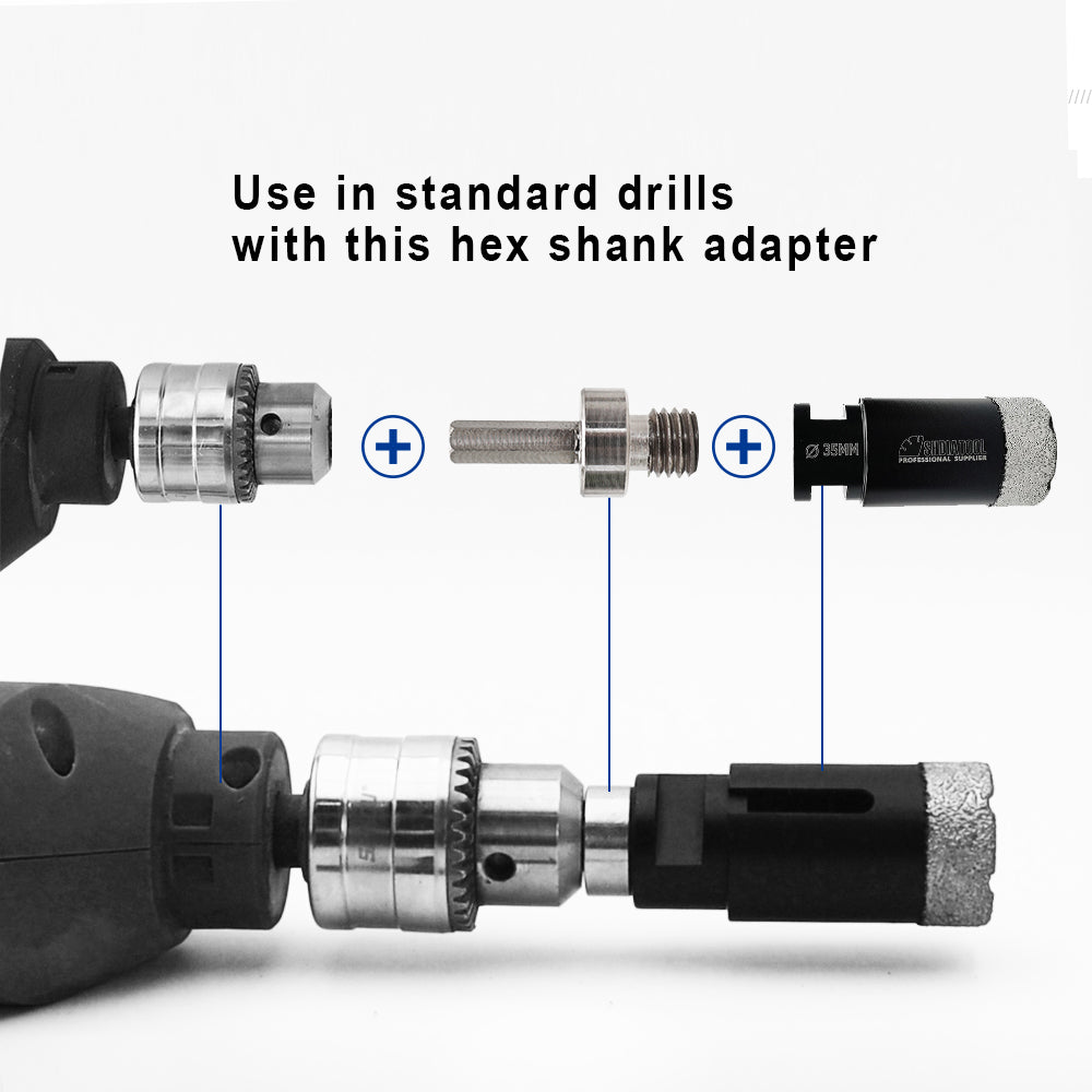 Adaptateur BRSCHNITT M10 ou M14 ou filetage mâle 5/8"-11 vers tige hexagonale 3/8 1 pièce ou 2 pièces pour forets à carotter Acier de bonne qualité