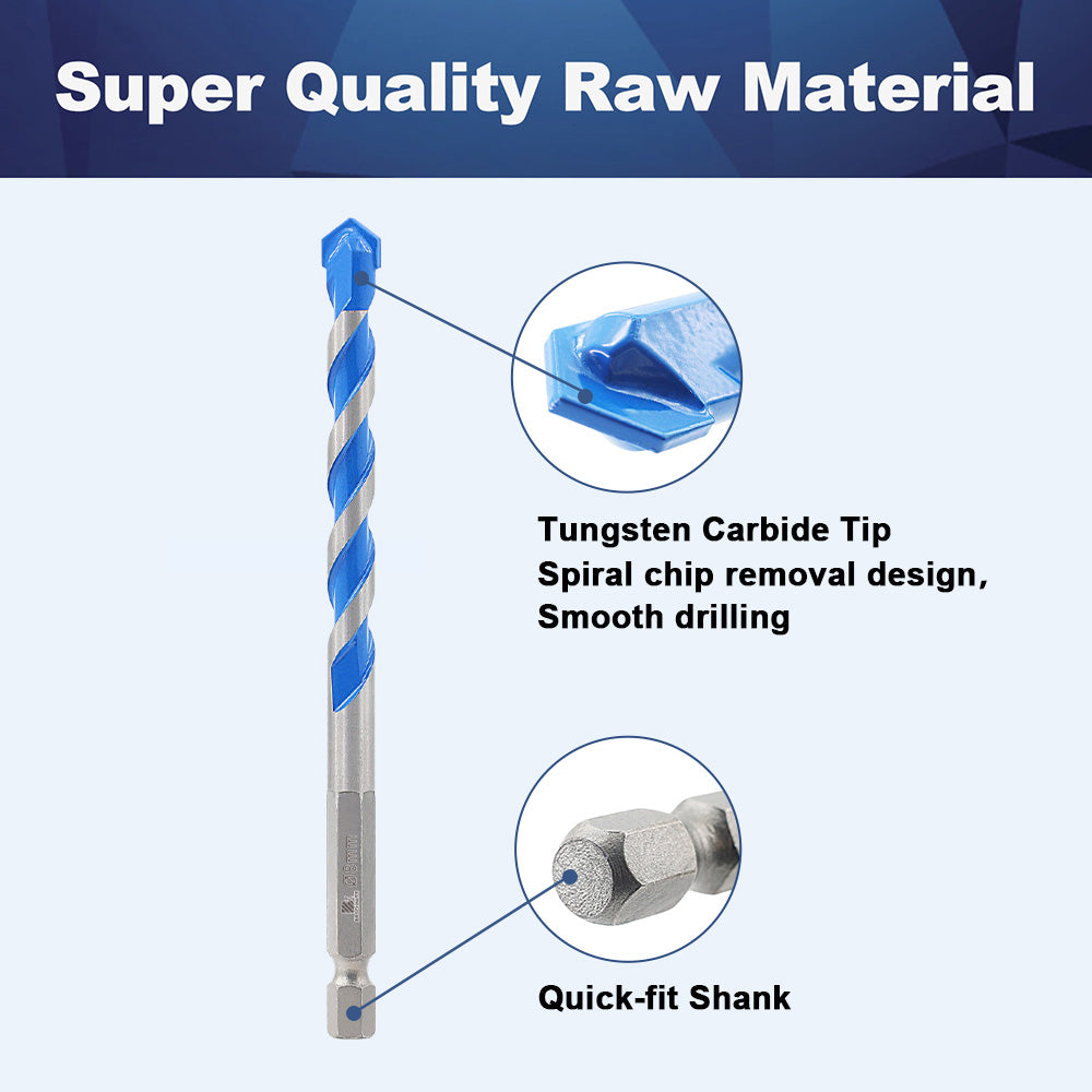 BRSCHNITT Hex Quick-Fit Shank Tungsten Carbide Tip Positioning Drill Bit Set 4-12mm for Concrete Brick