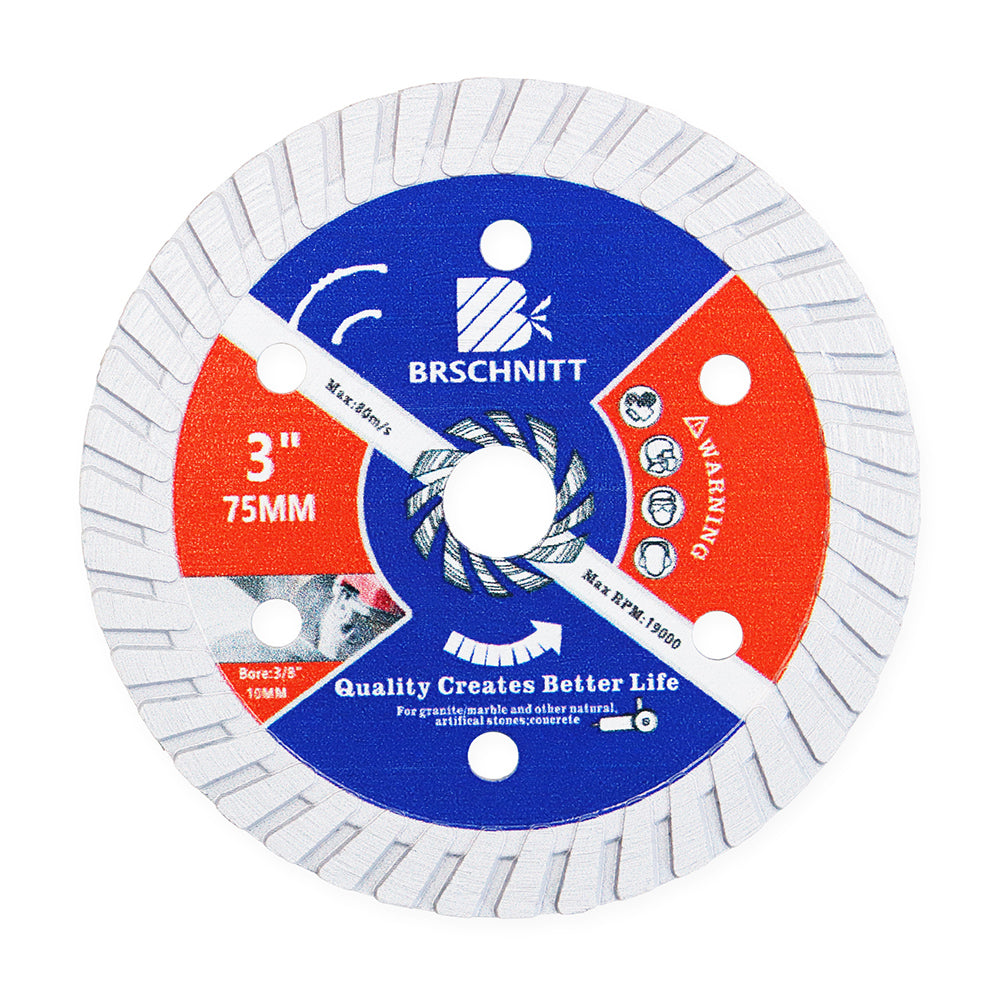 BRSCHNITT Diamond Granite Concrete Turbo Blade  1/2/4/10pcs Dia 3"/75mm Granite Marble Concrete Stone Hot Pressed Cutting Disc