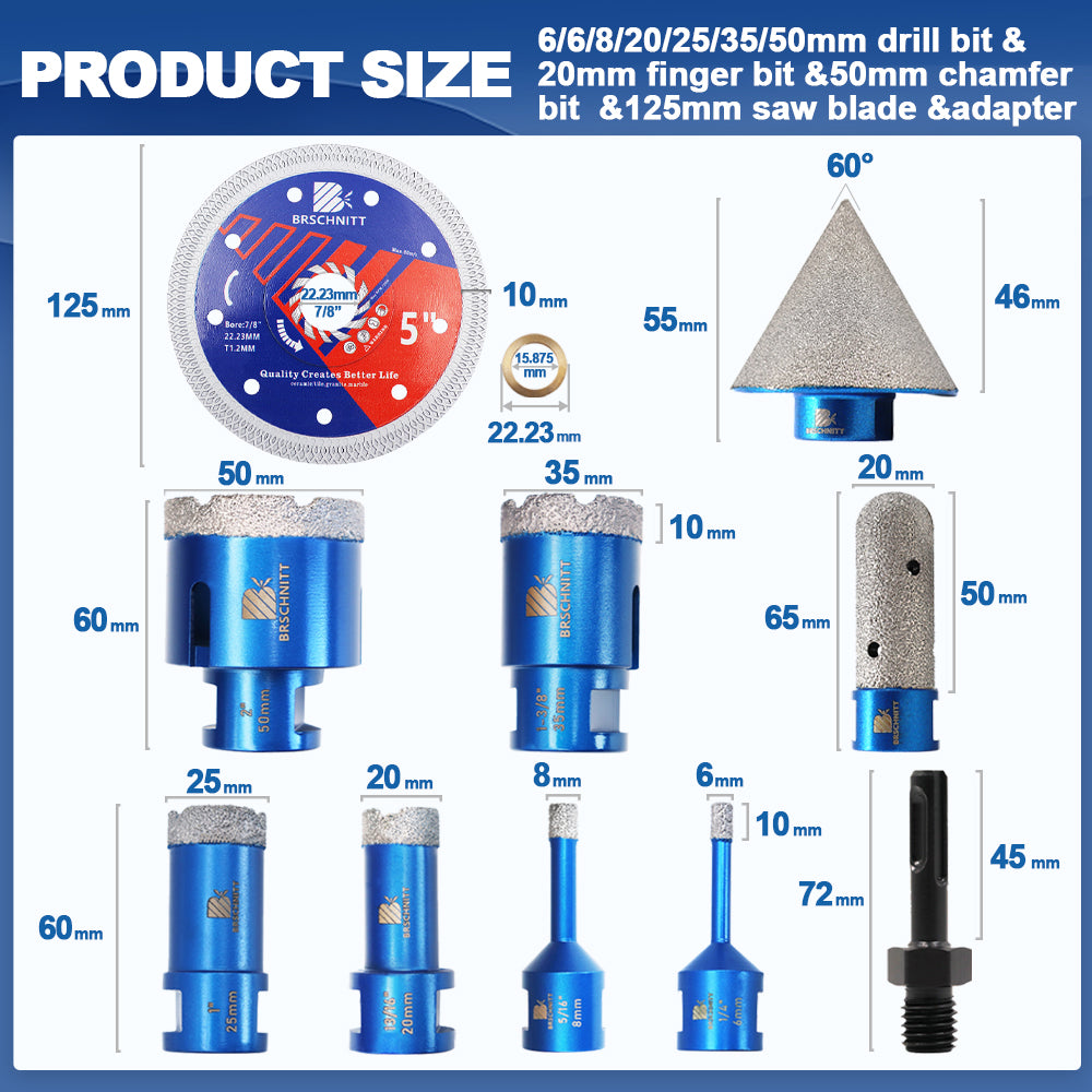 BRSCHNITT 10pcs/kit Diamond Drills Bits Kit for Ceramic Marble Granite