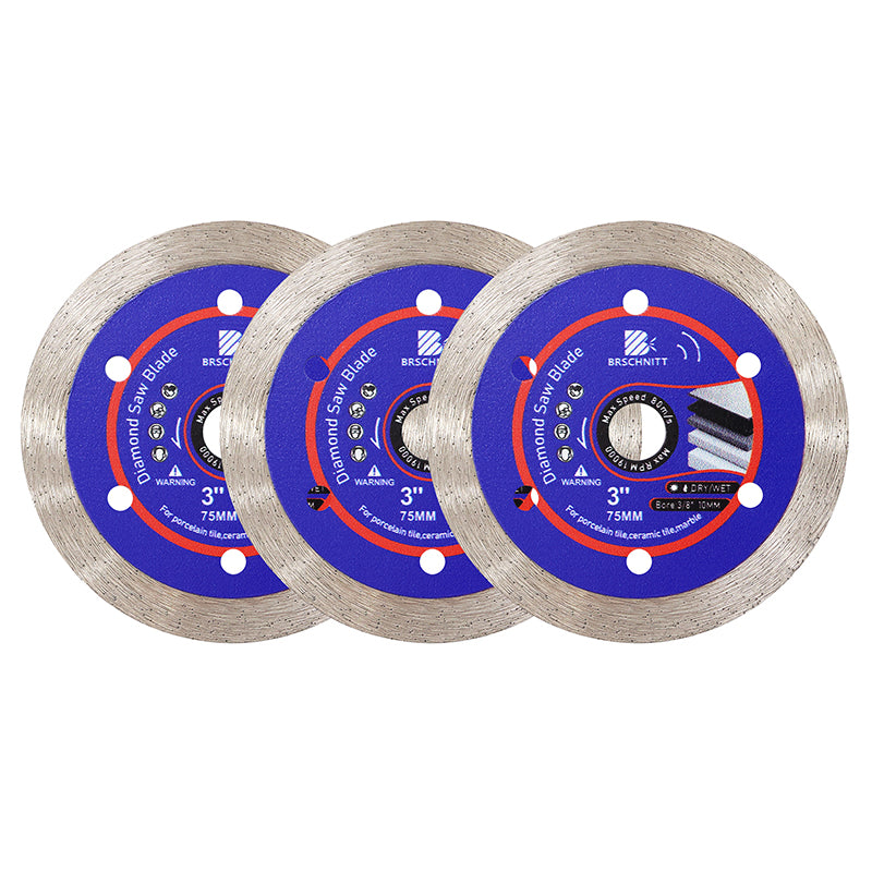 BRSCHNITT Dry & Wet Use Diamond Tile Saw Blade 75mm Continuous Rim Set for Ceramic Tile Marble Granite