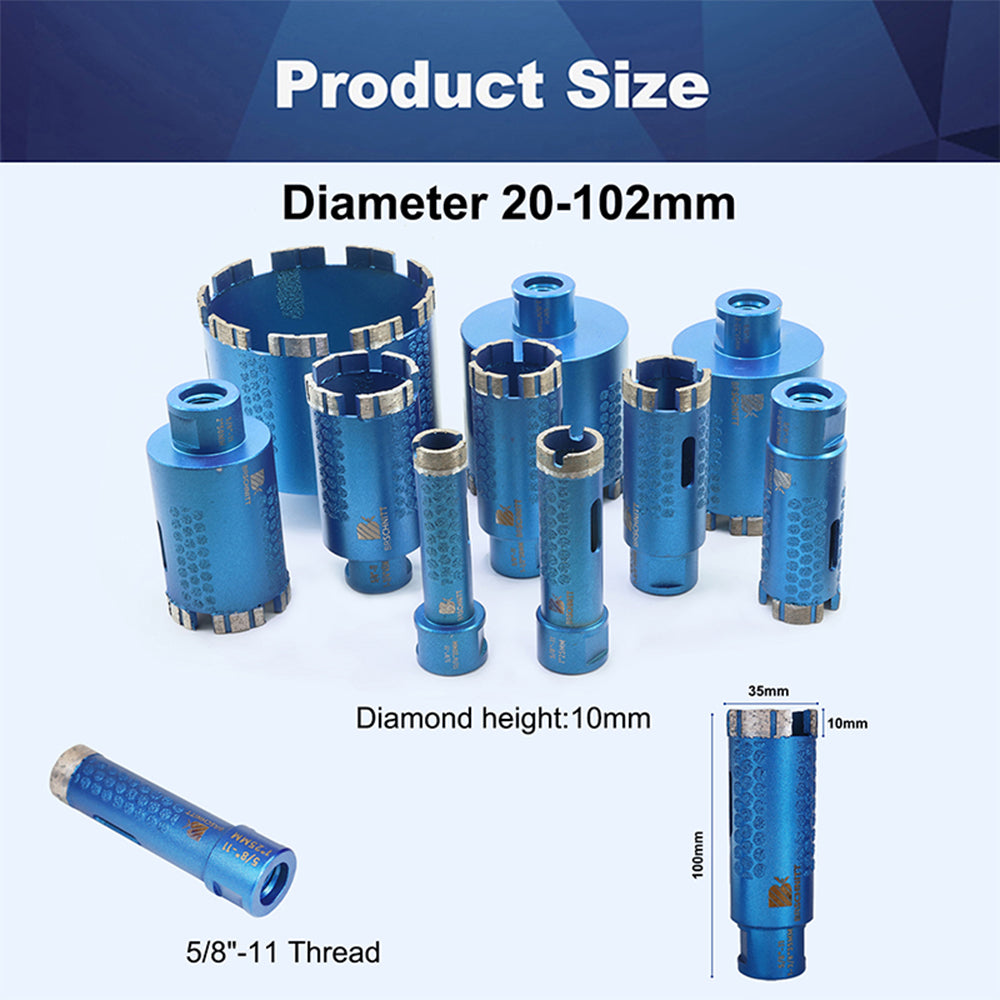 BRSCHNITT Geschweißte Diamantbohrkronen, 1 Stück oder 2 Stück, Durchmesser 6–102 mm, Bohren von hartem Granit, Marmor, Stein, Beton, Lochsäge, 5/8-Zoll-11-Gewinde