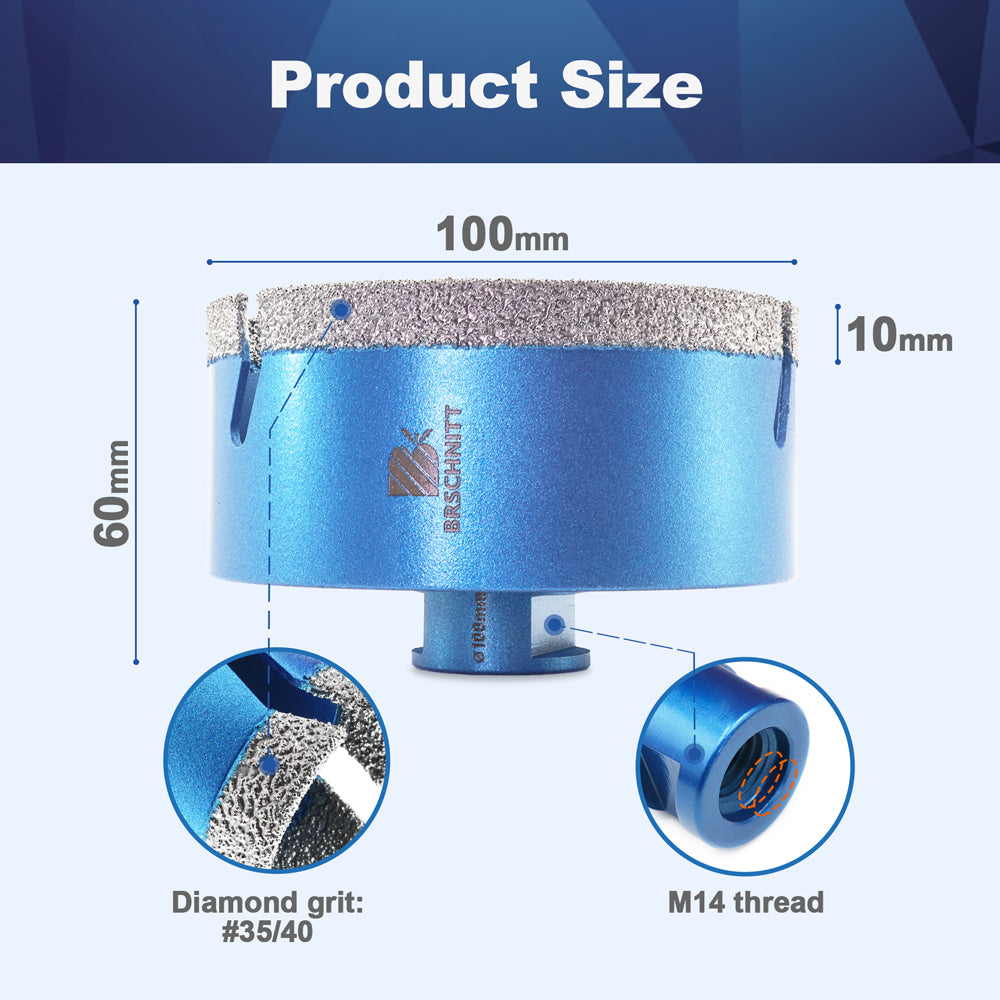 BRSCHNITT-Diamond 1pc 100MM Lightning Teeth Drill Bit Hole Saw for Porcelain Tile Crowns Granite Marble Stone