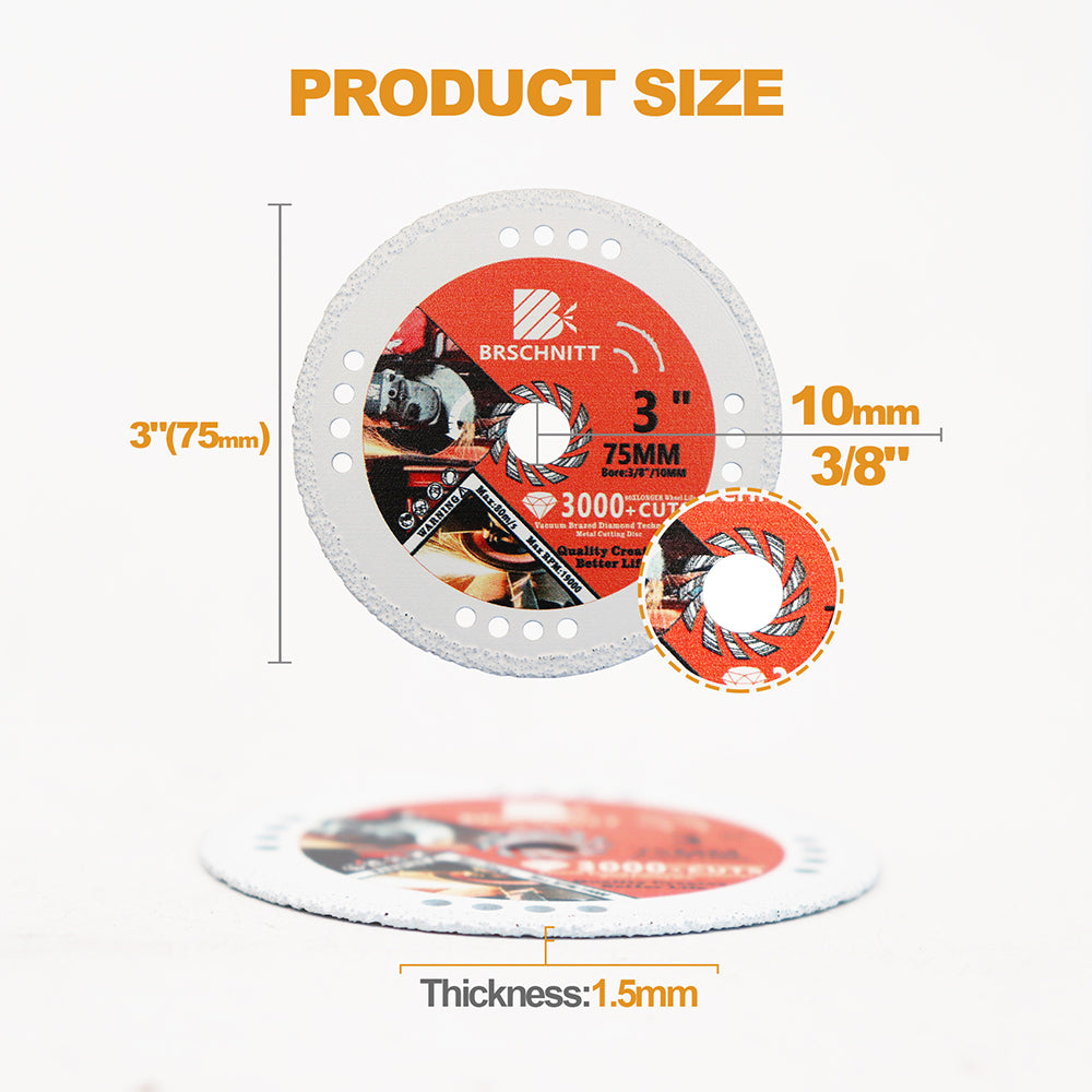 BRSCHNITT Diamond Metal Cutting Disc 75-125mm for Stainless Steel Iron Pipe Tube Vacuum Brazed