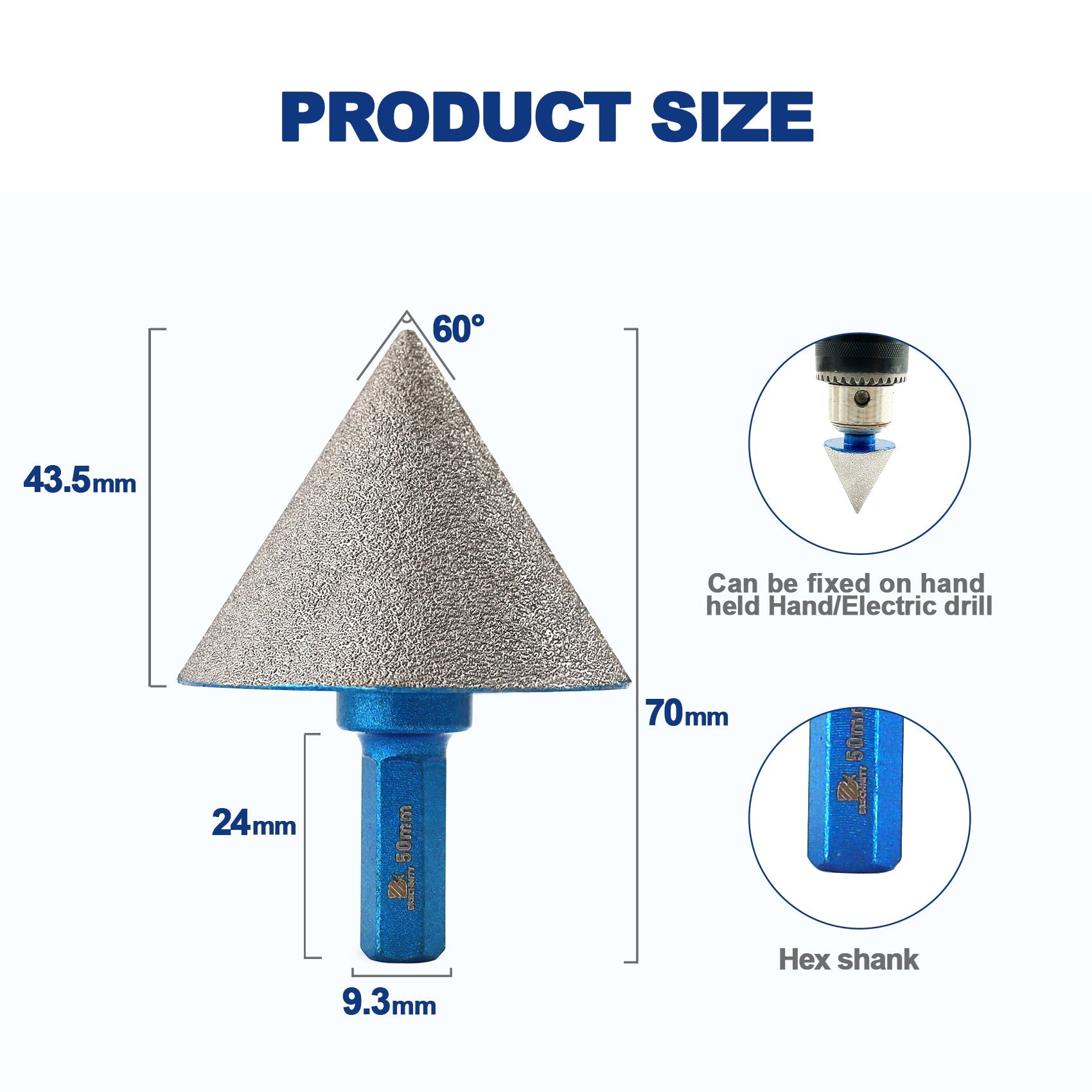 BRSCHNITT Diamant-Abschrägungsfräser, vakuumgelötet, 1 Stück, Durchmesser 50 mm, zum Vergrößern und Formen vorhandener Löcher, für Porzellan, Keramikfliesen und Marmor, Sechskantschaft