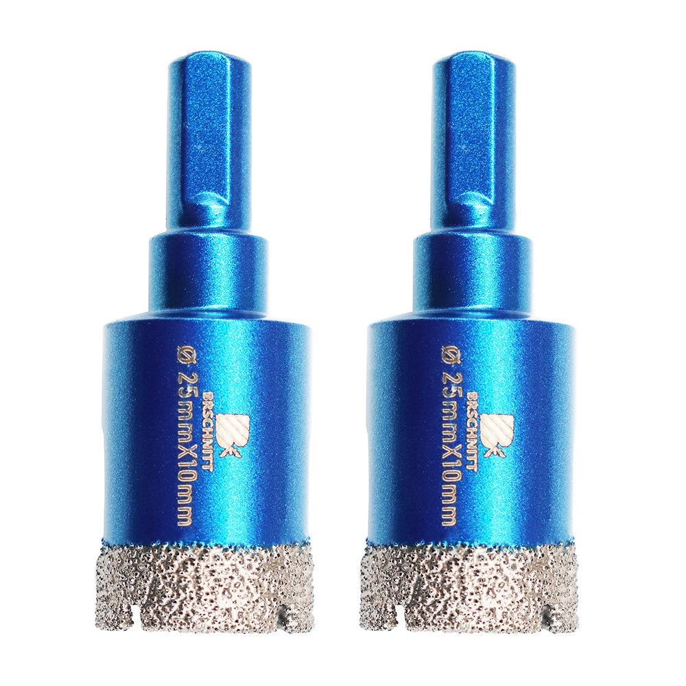 BRSCHNITT Diamond Drill Core Bit Vacuum Brazed 2pcs Dia 25mm Granite Marble Porcelain Tile Ceramic with Triangle Shank Hole Saw