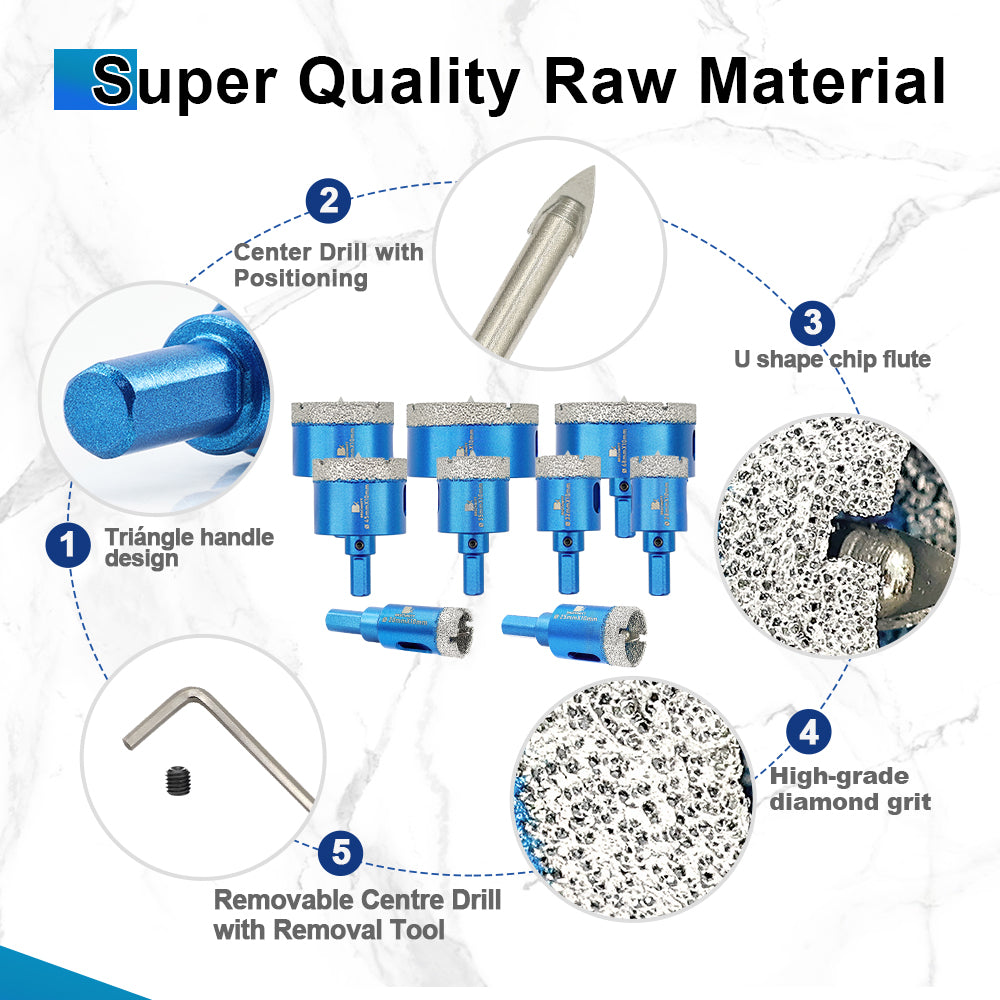 BRSCHNITT Triangle Shank Diamond Dry Hole Saw with Position Drill Bit 20-68mm for Ceramic Tile Vacuum Brazed